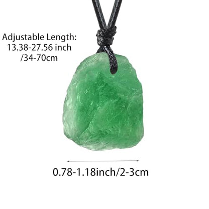 FANASY Natural Raw Crystal Necklace for Women Irregular Stone Necklaces Spiritual Gemstone Pendant with Adjustable Rope - color: Fluorite