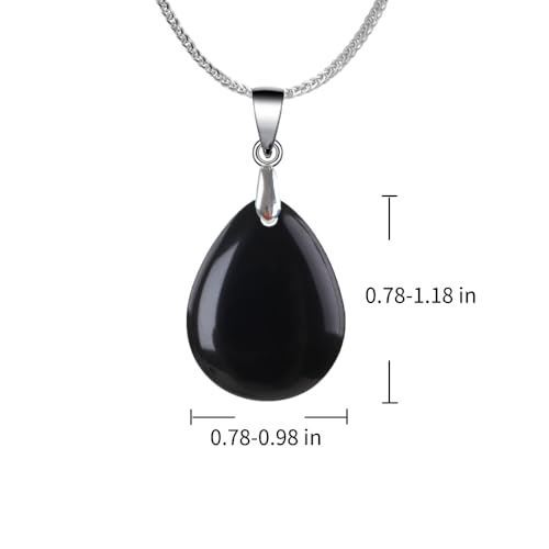 iSTONE 925 Sterling Silver Natural Crytral for Womens Pendant Necklace, Gemstone Birthstone with 17.8" Silver Chain Ladies - color: Obsidian