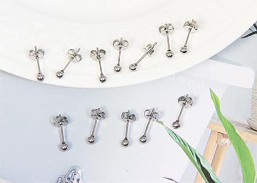 14K Gold Filled Polished Small CZ Pearl Ball Stud Earrings Set for Women Men 20G Surgical Steel Hypoallergenic Piercing Studs for Sensitive Ear, Pack of 6 Pairs - style: D : 3MM Silver Ball Set