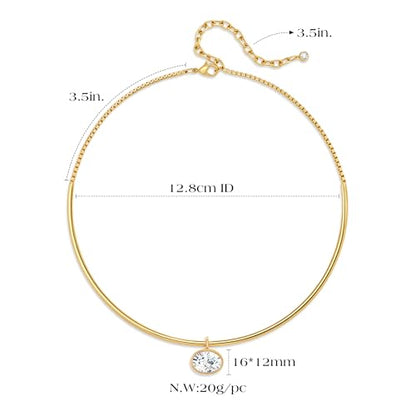 Gold CZ Choker Necklace Trendy Statement | Gold choker necklace, CZ pendant, Adjustable chain, Dainty statement, Summer gift, Gift for women, Lightweight - style: 23493