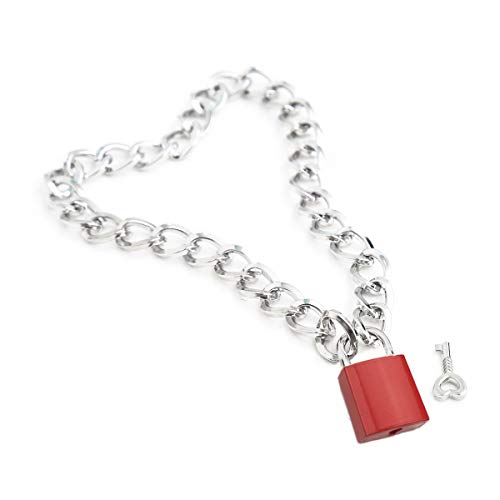 Succuba Padlock Necklace Metal Chain Collar Choker Heart Lock Necklace with Key and Box for Women, Men and Pet (16 to 22 Inches) - color: B