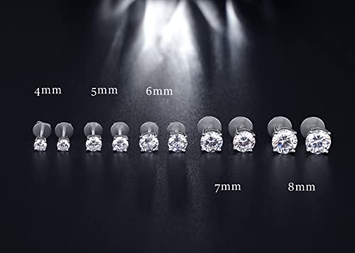 Jiamiaoi Stud Earrings Screw Back Sterling Silver Cubic Zirconia Stud Earrings Set 4 Millimeters-8 Millimeters Nickle Free Hypoallergenic Earring Studs - color: D-Flat-Round Silver, size: 8mm
