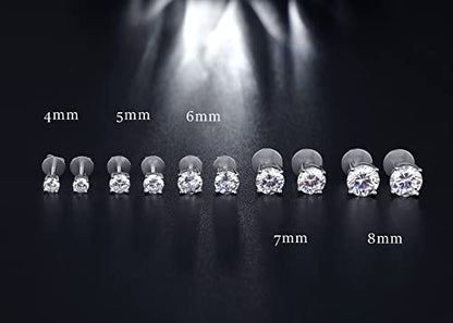 Jiamiaoi Stud Earrings Screw Back Sterling Silver Cubic Zirconia Stud Earrings Set 4 Millimeters-8 Millimeters Nickle Free Hypoallergenic Earring Studs - color: D-Flat-Round Silver, size: 8mm