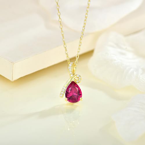 Infinity Birthstone Necklace for Women, Gold Plated Teardrop Cubic Zirconia Pendant, Created Gemstone Twist Necklace for Birthday, Her, Mom, Friend - color: Ruby-red-Jul.