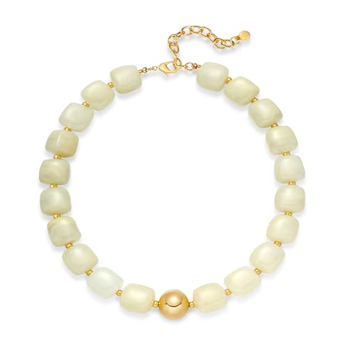 Multicolor Beaded Necklace,Chunky Cube Beaded Statement Necklace, Boho Resin Choker Necklace for Women,Lightweight & Cool, Suitable for Beach, Vacation, Daily Wear & Summer Parties - color: Beige
