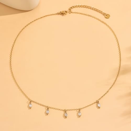 Cubic Zirconia Necklaces for Women 18K Gold Plated Tear drop Necklace Dainty Layered CZ Lariat Diamond Necklace - color: Diamond Charm-Gold