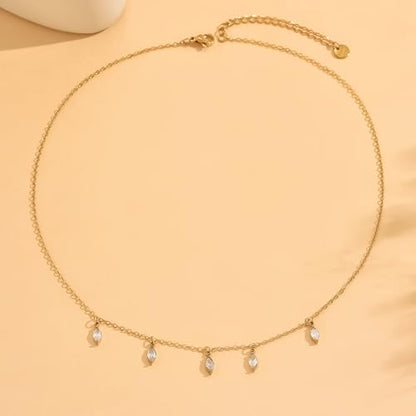 Cubic Zirconia Necklaces for Women 18K Gold Plated Tear drop Necklace Dainty Layered CZ Lariat Diamond Necklace - color: Diamond Charm-Gold