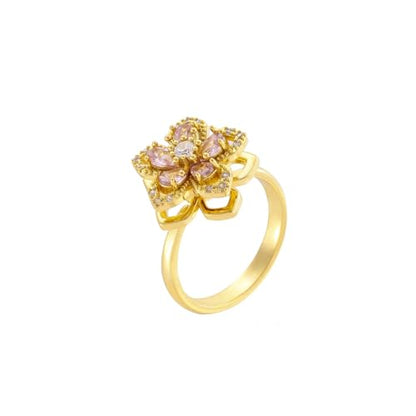 Sunflower Fidget Ring for Women Gold Anxiety Crystal Rings Cubic Zirconia Sunflower Open Adjustable Fidget Ring Spinner Sun Ring for Men Trendy Jewelry - color: Pink