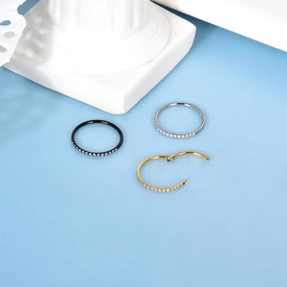 Lantine G23 Titanium Nose Rings Hoops Seamless Clicker Cz Nose Septum Piercings Rings Cute Diamond Hinged 16g 20g Cartilage Conch Daith Helix Tragus Piercing Jewelry - color: Gold, size: 20g 10mm