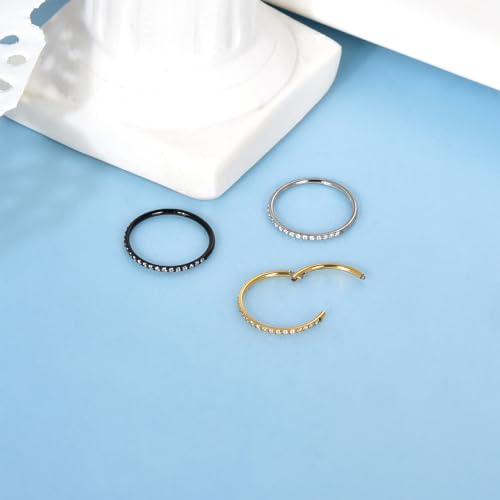 Lantine G23 Titanium Nose Rings Hoops Seamless Clicker Cz Nose Septum Piercings Rings Cute Diamond Hinged 16g 20g Cartilage Conch Daith Helix Tragus Piercing Jewelry - color: Black, size: 20g 10mm