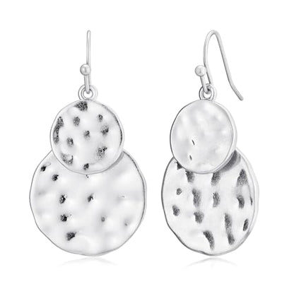 Antique Gold Hammered Disc Drop Earrings Boho Earrings with Two Tone Jewelry Gift - color: EH21299B
