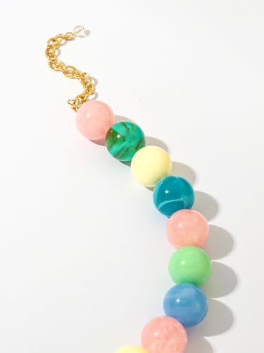 Chunky Beaded Necklaces for Women Statement Necklace | Bold Chunky Choker, Large Resin Beads, Adjustable Necklace, Boho Trendy Summer Beach Holiday Jewelry - color: Colorful-01