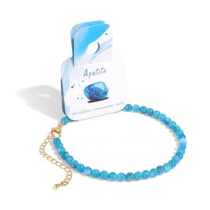 Natural Stone Beaded Anklets for Women, Handmade Boho Clear Quartz 4mm Crystal Beads Anklet, Gold Chain Adjustable Ankles Bracelet, Beach Summer Jewelry Gemstone Foot Bracelet Gift - color: Apatite
