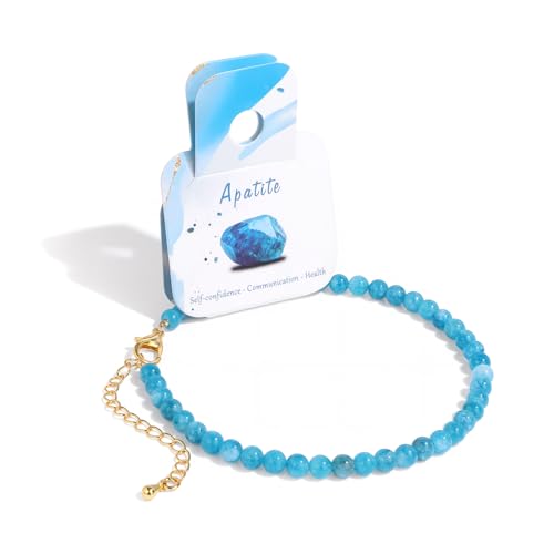 Natural Stone Beaded Anklets for Women, Handmade Boho Clear Quartz 4mm Crystal Beads Anklet, Gold Chain Adjustable Ankles Bracelet, Beach Summer Jewelry Gemstone Foot Bracelet Gift - color: Apatite