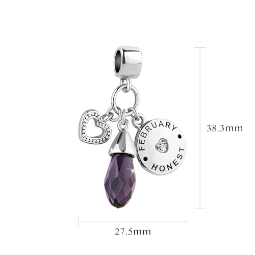 Women Charm for Bracelets Love Heart Dangle Silver Clear CZ Beads Birthstone Bracelet Charms for Daughter Women Wife, Blue Pink Clear - style: FEBRUARY