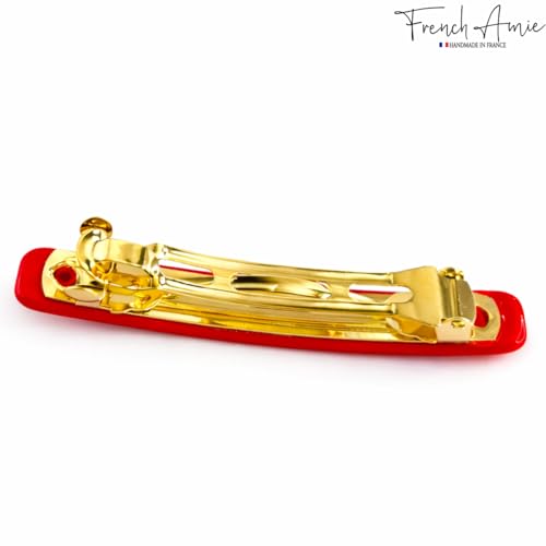 French Amie Bar Red Small 2 1/4 Inch Cellulose Acetate Hair Clip Barrette | Handmade Metal Clasp Rectangular For Fine Hair Bangs Half Up Styling Women Girls - color: Red
