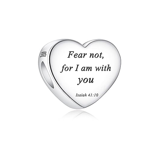 Bible Family Mom Wife Love Heart Dangle Charm 925 Sterling Silver Charms fits Bracelets and Necklace Pendant Bead Charms Jewelry Present for Women Family Friends - style: Bible - Fear not, for I am with you charm