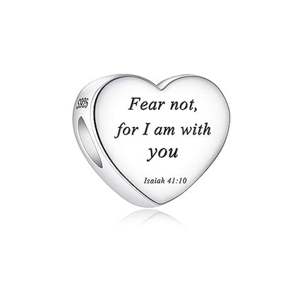 Bible Family Mom Wife Love Heart Dangle Charm 925 Sterling Silver Charms fits Bracelets and Necklace Pendant Bead Charms Jewelry Present for Women Family Friends - style: Bible - Fear not, for I am with you charm