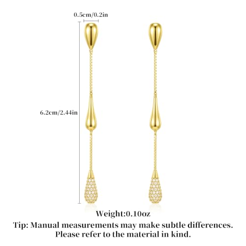 Dangle Earrings for Women, 14K Gold Plated Long Tassel Zircon CZ Huggie Drop Earrings, Trendy Long Chain Earrings for Wedding Party Prom Jewelry Gift - style: Teardrop CZ