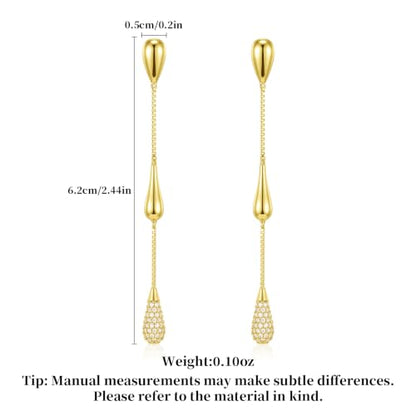 Dangle Earrings for Women, 14K Gold Plated Long Tassel Zircon CZ Huggie Drop Earrings, Trendy Long Chain Earrings for Wedding Party Prom Jewelry Gift - style: Teardrop CZ