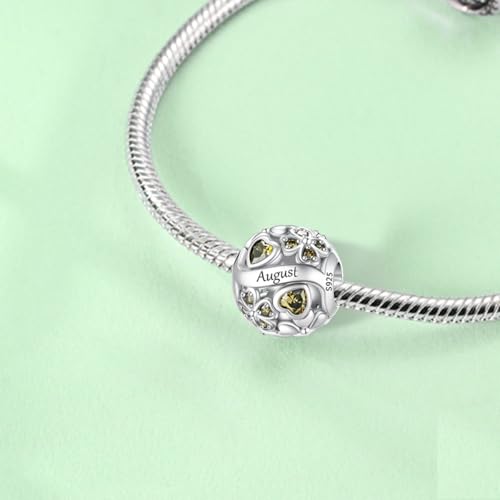 925 Sterling Silver Lucky Clover Birthstone Charms for Bracelets Dangle Pendant with 5A Cubic Zirconia Compatible Pandora Bracelets, Ladies Birthday Gift - style: 8-August