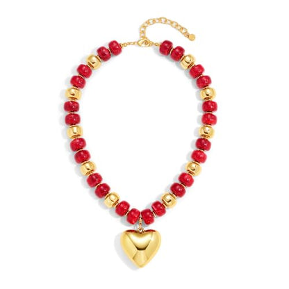 Resin Chunky Colorful Beaded Necklace | Adjustable Boho Statement Necklace,Summer Beach Party Jewelry - color: Heary+Red