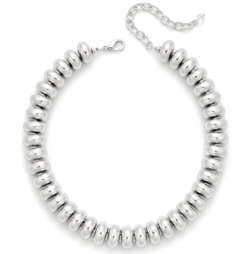 Chunky Colorful Bead Necklace Summer Fashion Statement Boho Beaded Chunky Necklace for Women Adjustable Length Lightweight Cool Suitable for Beach Vacation Daily Wear & Summer Parties - color: Silver