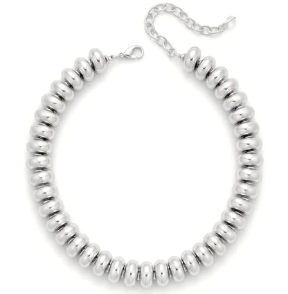 Chunky Colorful Bead Necklace Summer Fashion Statement Boho Beaded Chunky Necklace for Women Adjustable Length Lightweight Cool Suitable for Beach Vacation Daily Wear & Summer Parties - color: Silver