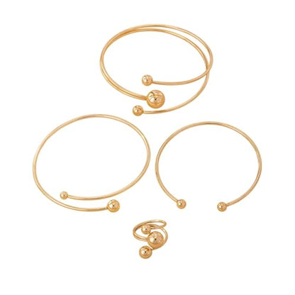 Rrdaily Layered Gold Plated Sphere Spiral Bangle Rings Set for Women,Open Twisted Geometric Wrist Cuff Bracelets Punk Party Accessories Trendy Jewelry Present