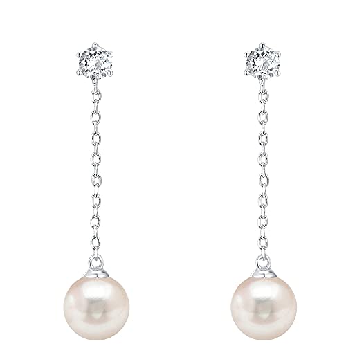 PAVOI 14K Gold Plated 925 Sterling Silver Posts Pearl Dangle Drop Earrings | Bridal Pearl Earrings for Women - style: Single Pearl
