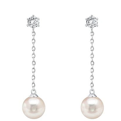PAVOI 14K Gold Plated 925 Sterling Silver Posts Pearl Dangle Drop Earrings | Bridal Pearl Earrings for Women - style: Single Pearl