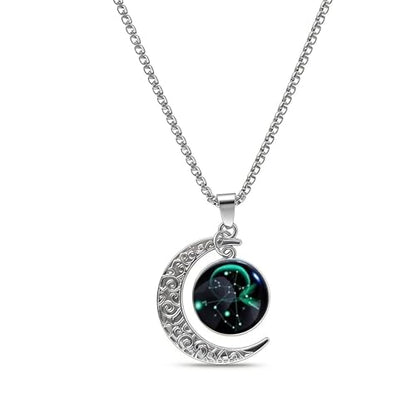 Stainless Steel Mens Necklace 12 Zodiac Moon Galaxy Pendant Necklace,22.8 Inch Stainless Steel Chain, 1.13 Inch Aries/Pisces Celestial Crescent Moon Star Sign Charm Jewelry - style: Sagittarius（11.23-12.21）