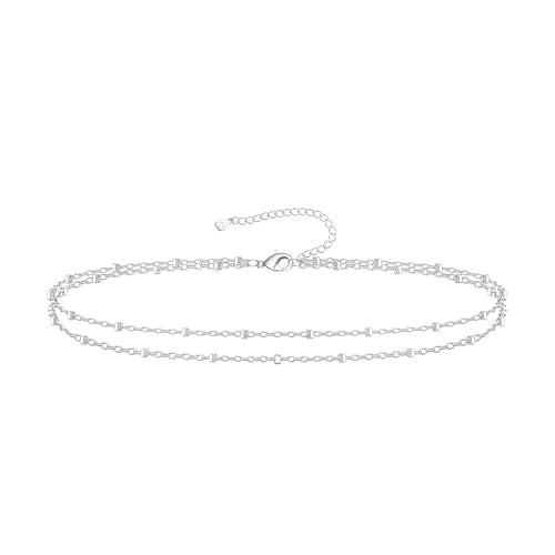 Kenivira Gold/Silver Ankle Bracelets for Women Dainty,18K Gold Plated/Sterling Silver Chain Anklets for Women Waterproof,Layered Anklets Set Non Tarnish Beachy Jewelry Gift - color: silver square