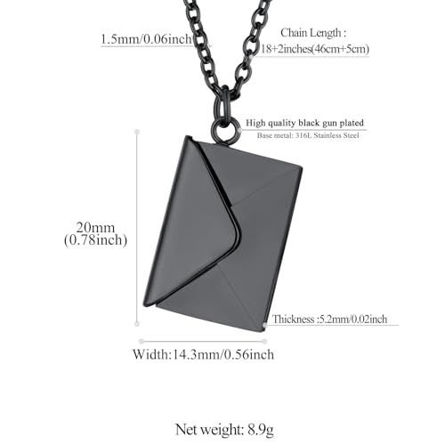 FindChic Locket Necklace for Women Custom Photo Memorial Gifts 4 Colors | Silver/Black/Rose Gold/Gold Plated Personalized for Loved Ones, Birthday Valentine's Day Keepsake - style: 07. Love Letter-Black
