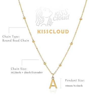 Initial Necklace for Women 14K Gold Silver Dainty Letter Necklace | Personalized Monogram Name Charm Pendant, Simple Bead Chain, Trendy Jewelry Gift, Non Tarnish - style: A.