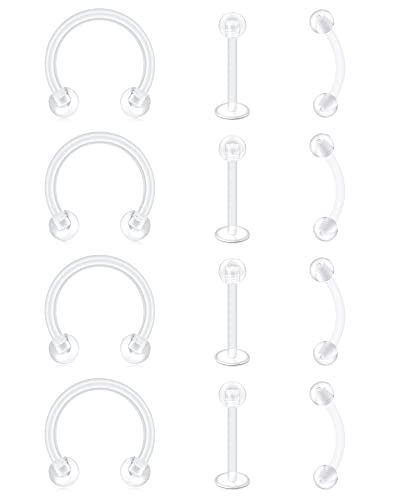 D.Bella 16G Clear Bioflex Acrylic Curved Barbell Eyebrow Rings Snake Eyes Tongue Belly Ring Mix Color CZ Piercing Retainer - style: Style E