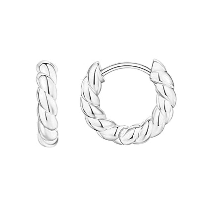PAVOI 14K Gold Plated 925 Sterling Silver Post Twisted Huggie Earring | Women's Mini Hoop Earrings - color: White Gold, size: 14mm