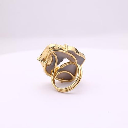 Ring Geode Druzy Slice Unique And Stylish Statement Gold Plated Jewelry Natural Gemstone Stone size 25-35 mm Approximately Adjustable Shank US Scale Size 6-9 - color: Gray, 5