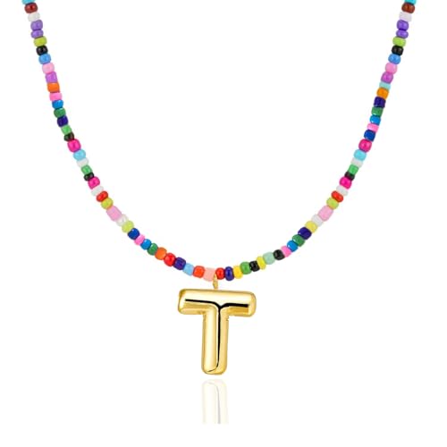 Colorful Initial Necklaces Gifts for Girls Kids Teens, 6-18 Year Old Girl Birthday Gift Teen Girl Gifts Trendy Stuff Gold Bubble Letter Pendent Necklace Jewelry - style: T