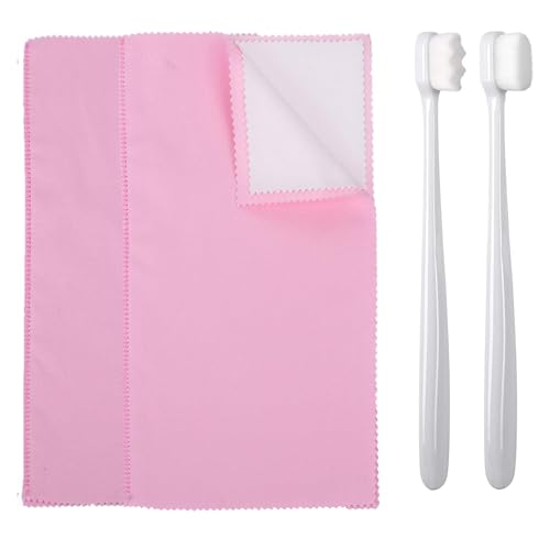 Syyflibb Silver Jewellery Cleaner Kit – 2 Ultra-Soft Brushes (Flat & Wave) + Dual Polishing Cloths for Sterling Silver, Gold, Rings & Chains | Tarnish Removal & Scratch (Pink) - color: pink