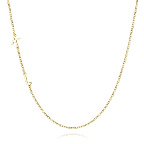 M MOOHAM Sideways Two Initial Necklaces for Women Girls Birthday Gifts | Dainty 14K Gold-Plated, Custom Initial Necklace, Letter Necklace Jewelry, Birthday Gifts for Women Wife Mom Sister Friends - color: initial K & initial L