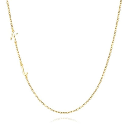 M MOOHAM Sideways Two Initial Necklaces for Women Girls Birthday Gifts | Dainty 14K Gold-Plated, Custom Initial Necklace, Letter Necklace Jewelry, Birthday Gifts for Women Wife Mom Sister Friends - color: initial K & initial L