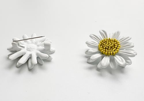 6 Pcs Daisy Flower Brooches, Sunflower Lapel Pins, Sun Flower Brooches, Floral Lapel Pins for Women Fashion Jewelry Accessories - color: White