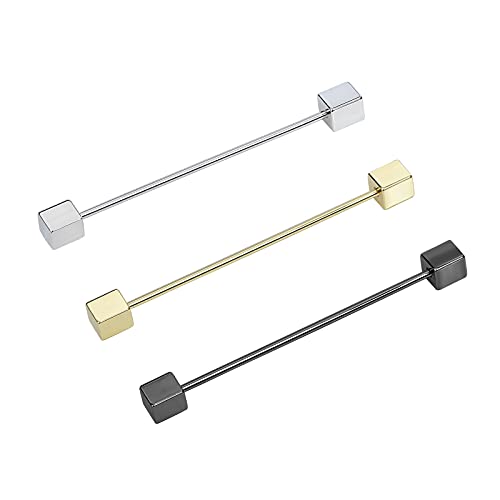 3PCS Men's Classic Brass Shirt Collar Bar Tie Pins Set for Wedding Business with Gift Box - color: Cube Head