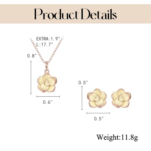 EleQueen Rose Flower Necklace Earrings Bracelet Set for Women - color: Light Yellow-Rose Gold-Tone