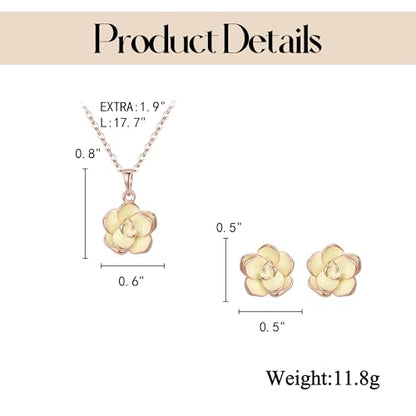 EleQueen Rose Flower Necklace Earrings Bracelet Set for Women - color: Light Yellow-Rose Gold-Tone