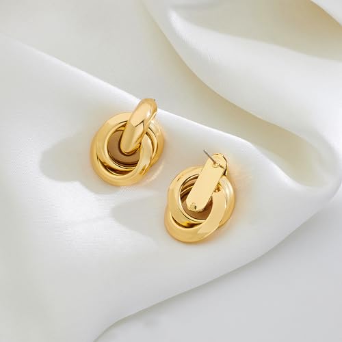 Gold Chunky Earrings for Women Geometric Knot Link Drop Dangle Earrings 14K Gold Plated Statement Earrings Trendy Gold Jewelry - color: Style 6-Gold