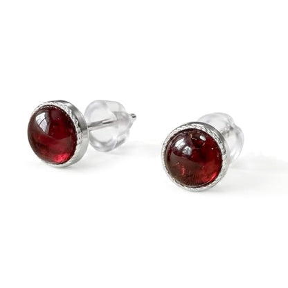 Garnet Earrings, 925 Sterling Silver Stud Earrings Hypoallergenic, January Birthstone Jewelry for Women