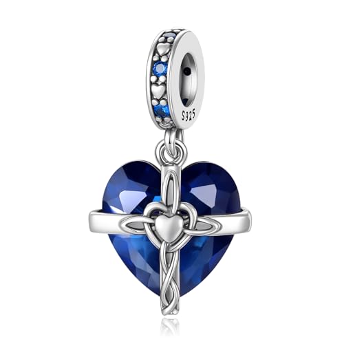 HappyStar 925 Sterling Silver Birthstone Charms for bracelets Fashion Cross Love Heart Dangle Pendant Bead Charm fit charm bracelets Happy Birthday Gift for Women MOMs - color: i-September Birthstone Charm