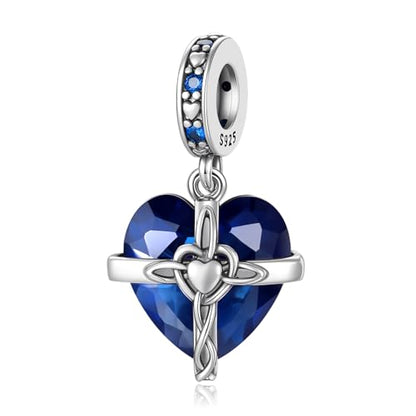 HappyStar 925 Sterling Silver Birthstone Charms for bracelets Fashion Cross Love Heart Dangle Pendant Bead Charm fit charm bracelets Happy Birthday Gift for Women MOMs - color: i-September Birthstone Charm